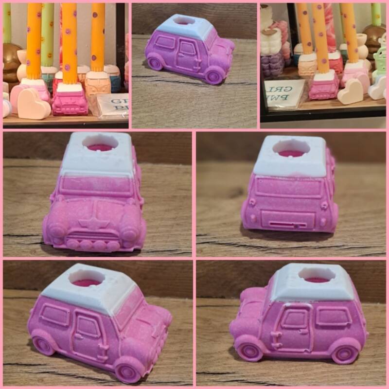 Minicooper kandelaar handgemaakt van jesmonite