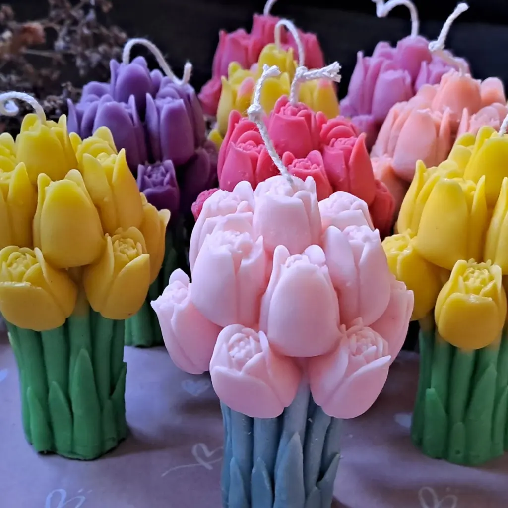Kaars bosje tulpen- tulips-handgemaakt - Afbeelding 2